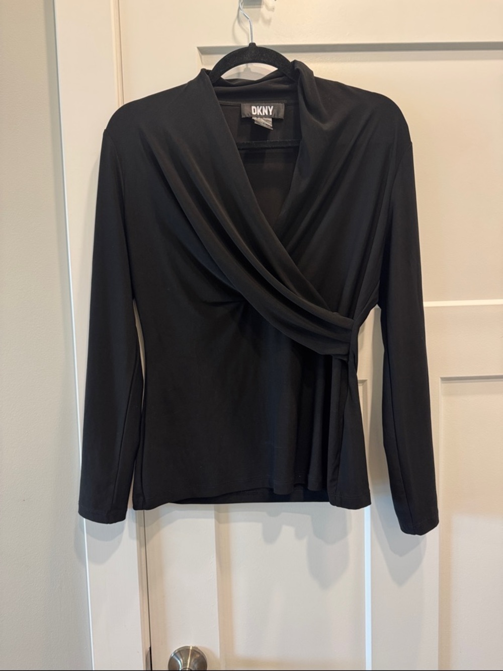 DKNY Matte Jersey Faux Wrap long sleeve Top Size Medium